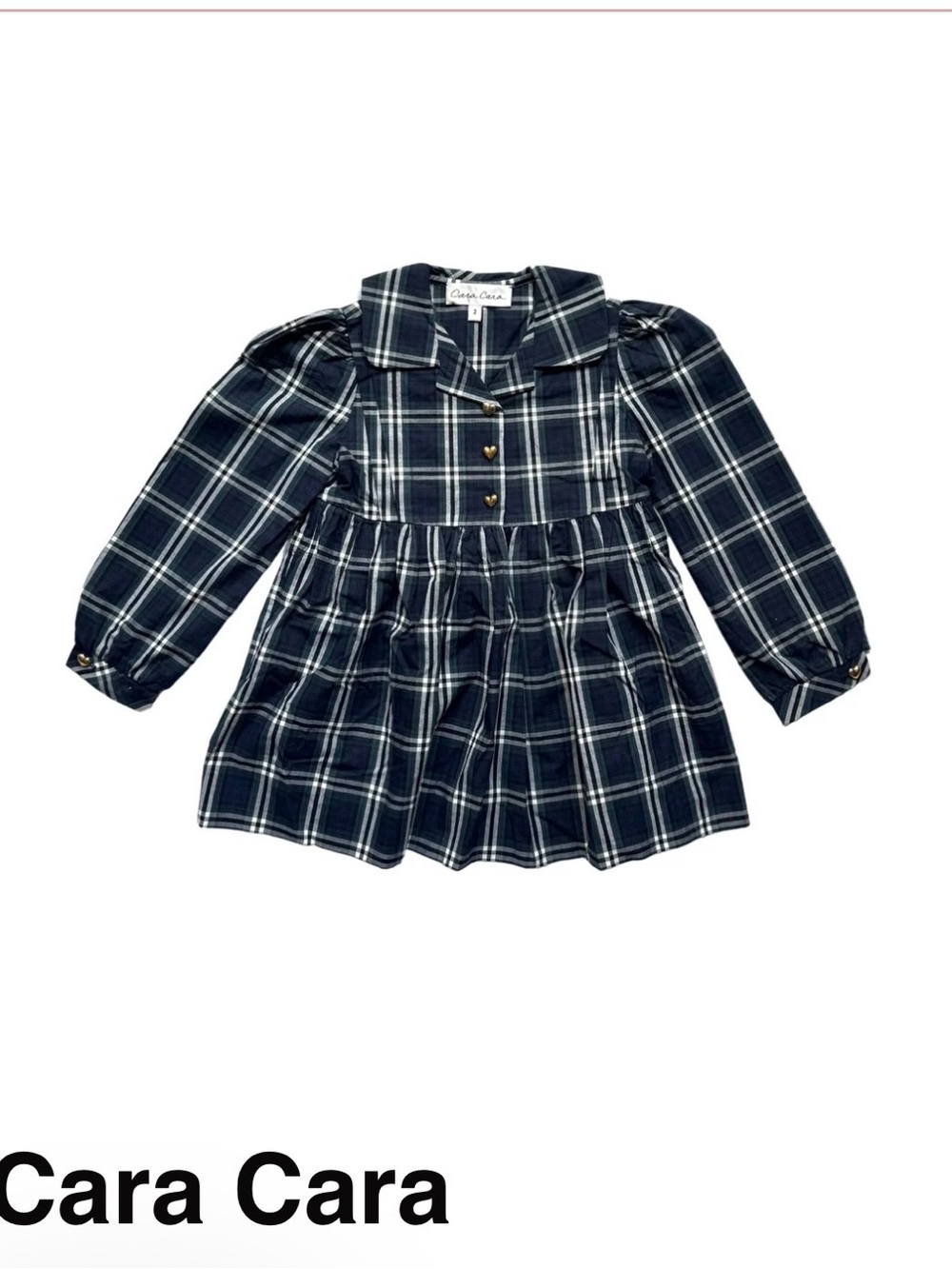 Cara Cara Navy and White Plaid Girls' Button Front Top